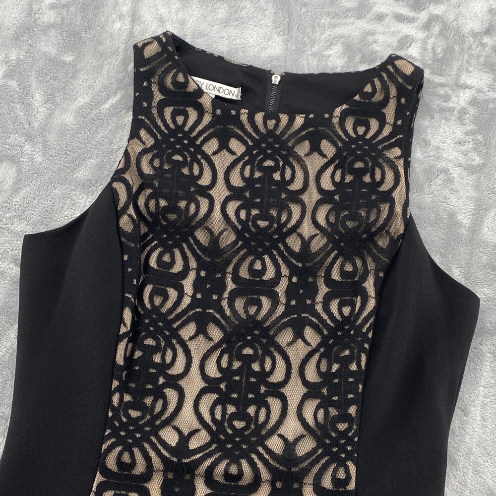 Maggy London Womens 6 Black Lace Overlay Sheath Dress‎ Sleeveless Midi Zip Back